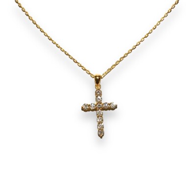 Collier Croix Diamants, Or Jaune