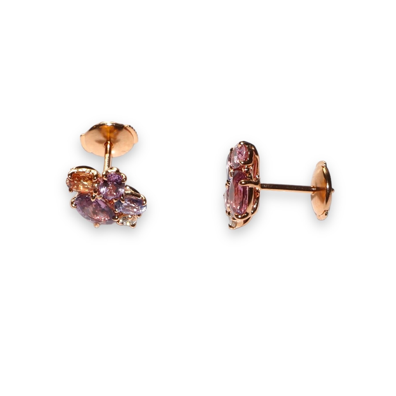 Boucles D’oreilles Saphirs De couleur Naturel, Or Rose et Diamants