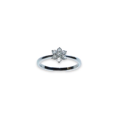 Solitaire Fleur Diamants, Or Blanc Palladié