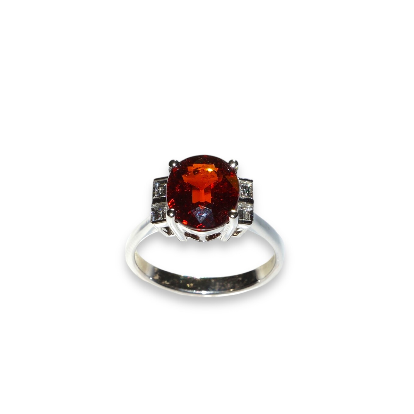 Bague Or Blanc, Grenat Spessartite et Diamants