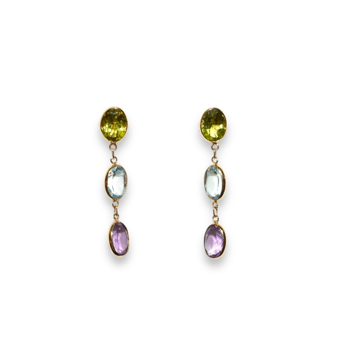 Boucles D’oreilles Pendante Pierres Fines, Or Jaune