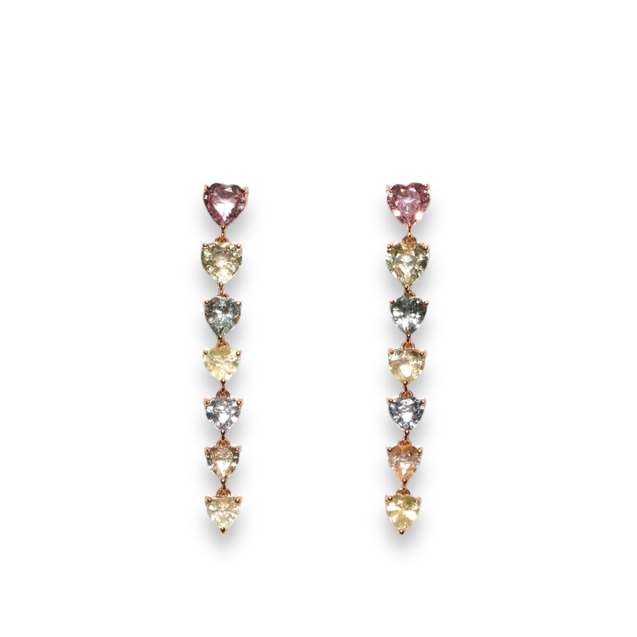 Boucles D’oreilles Pendante Coeur Saphirs de couleur, Or Rose