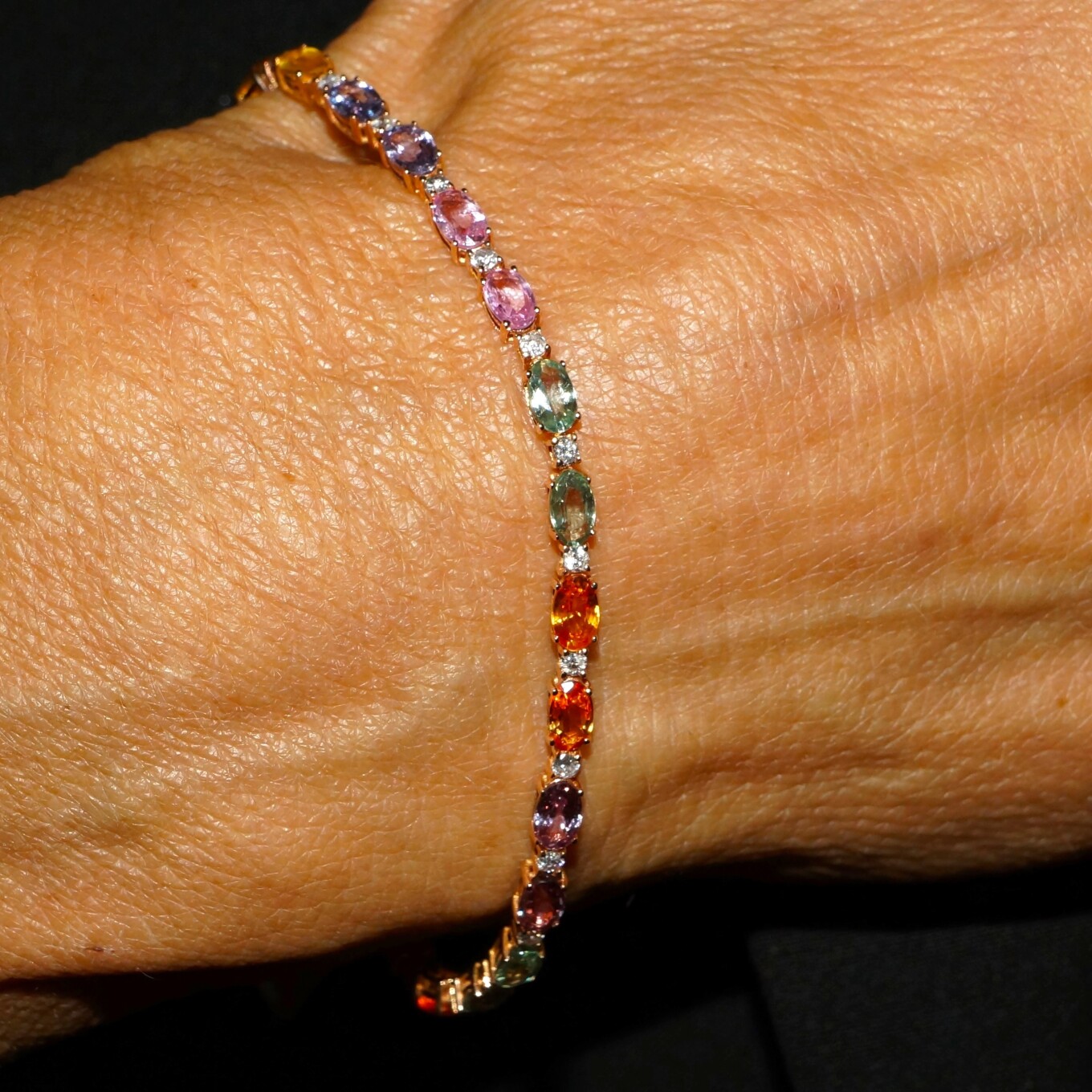 Bracelet Rivière de Saphirs Multi-couleurs et Diamants Or Rose