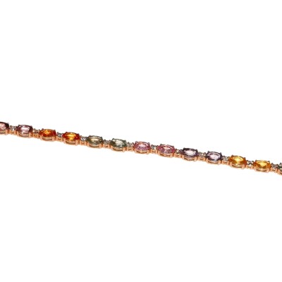 Bracelet Rivière de Saphirs Multi-couleurs et Diamants Or Rose