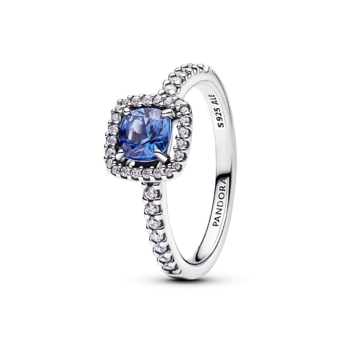 Bague Halo Bleu Carré Scintillant