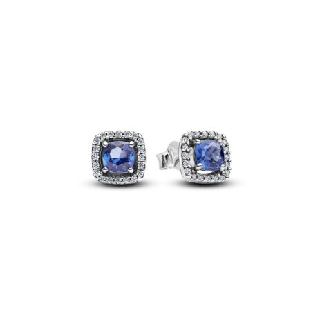 Clous d’Oreilles Halo Bleu Carré Scintillant