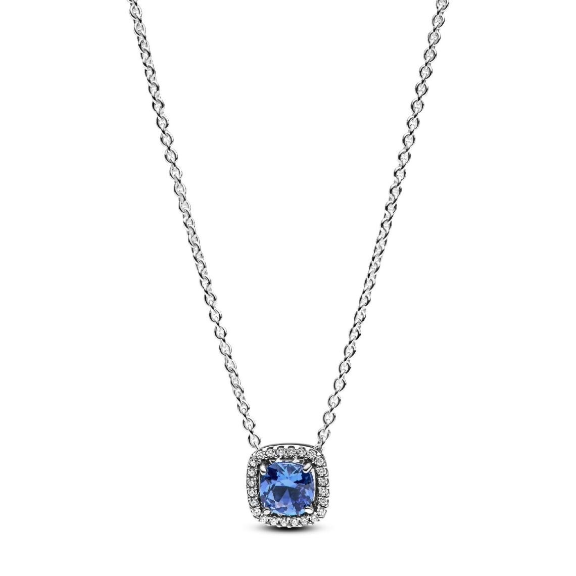 Collier avec Pendentif Halo Bleu Carré Scintillant