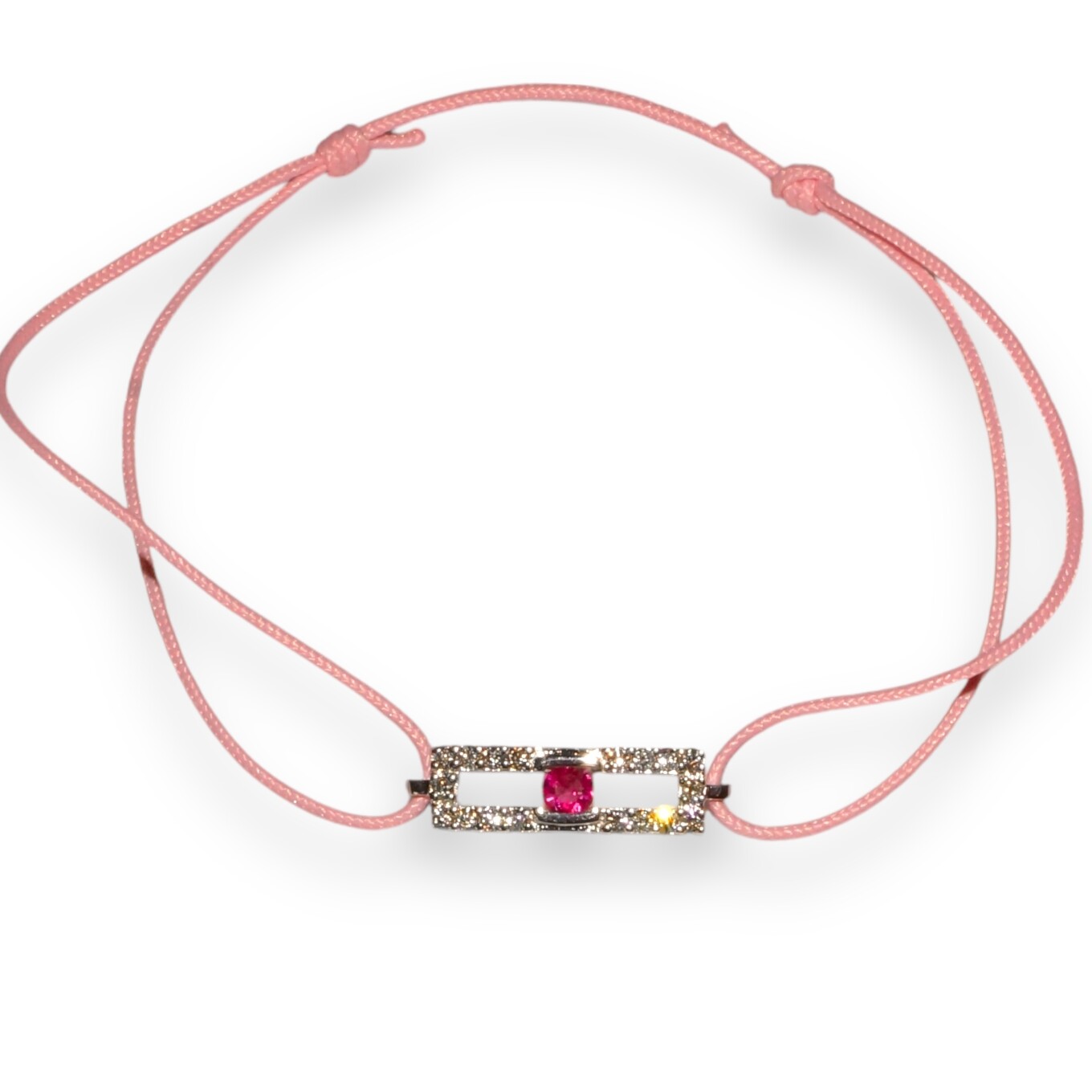 Collection Portofino - Bracelet Cordon Saphir Rose et Diamants, Or Blanc