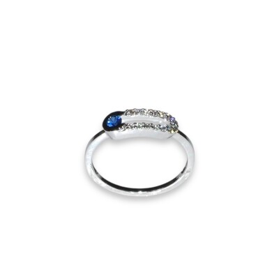 Collection Portofino - Bague Saphir Bleu et Diamants, Or Blanc