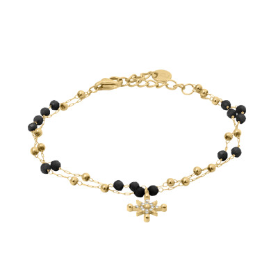 Bracelet Chaîne Femme AUSTRALE Acier Doré Perles Noires