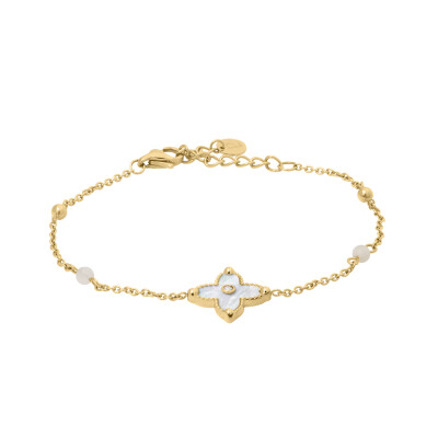 Bracelet Perles Femme RUBYA Acier Doré Nacre Blanche