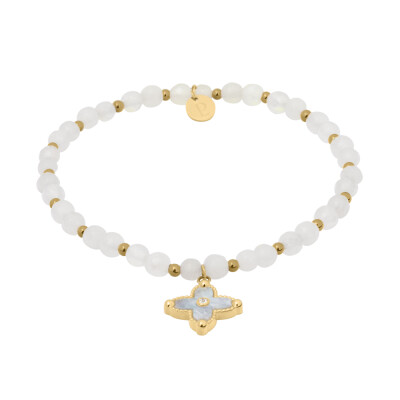 Bracelet Perles Femme RUBYA Acier Doré Nacre Blanche