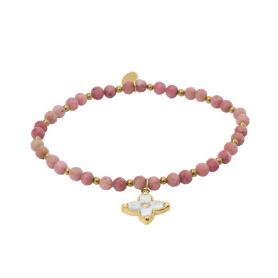 Bracelet Perles Femme RUBYA Acier Doré Nacre Rouge