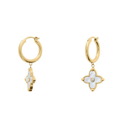 Boucles d'oreilles Créoles Femme RUBYA Acier Doré Nacre Blanche