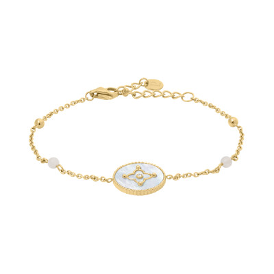 Bracelet Chaîne Femme TALLIA Acier Doré Nacre Blanche