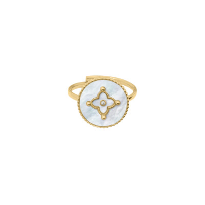 Bague Ajustable Femme TALLIA Acier Doré Nacre Blanche