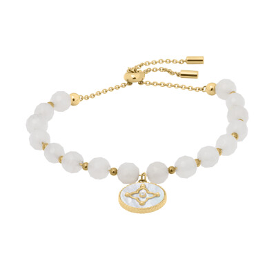 Bracelet Perles Femme TALLIA Acier Doré Nacre Blanche