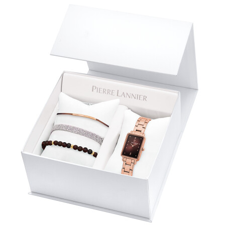 Coffret Femme ARIANE Doré-rose Cadran Chocolat Bracelet Acier Doré-rose 12 MM