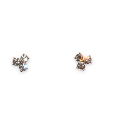 Boucles D’oreilles Tréfles, Or Rose Diamants