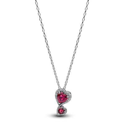 Pandora Collier à Pendentif Cœurs Halo Rouge