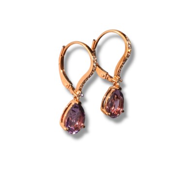 Boucles d'oreilles Améthyste et Diamants, Or Rose