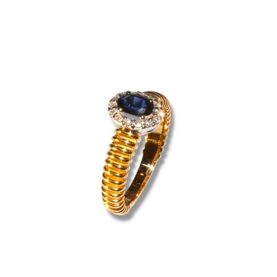 Bague Bicolore Saphir et Diamants, Or Jaune & Or Blanc