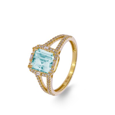 Bague Aigue-Marine & Diamants, Or Jaune