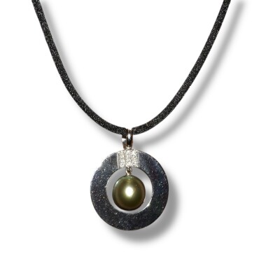Collier Cordon, Perle de Tahiti & Diamants, Or Blanc