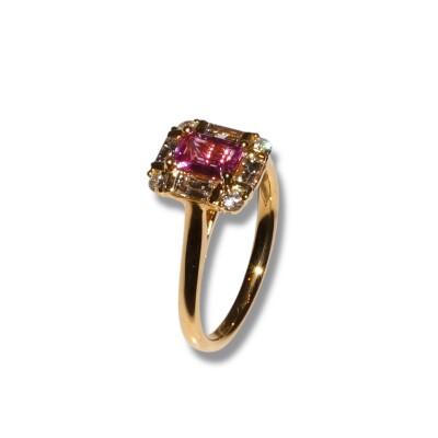 Bague Saphirs Roses & Diamants, Or Jaune