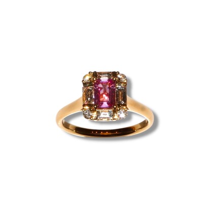 Bague Saphirs Roses & Diamants, Or Jaune