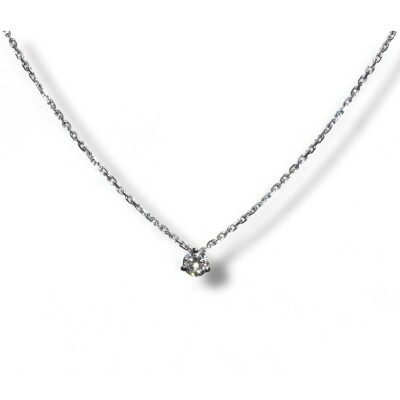 Collier Serti Griffes Diamants, Or Blanc