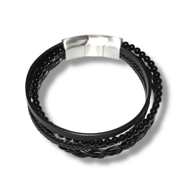 BRACELET Hercule, Cuir, Pierres Naturelles, Câble & Acier
