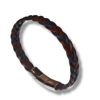 Bracelet COLLECTION NATHO, Cuir Naturel Tressé Bicolore