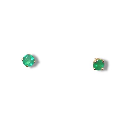 Boucles D’oreilles Puces 4 Griffes Émeraude, Or Jaune