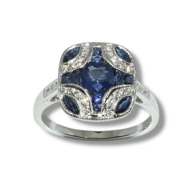 Bague Vintage Saphirs et Diamants, Or Blanc