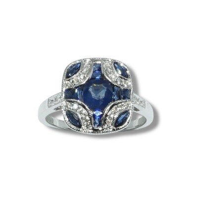 Bague Vintage Saphirs et Diamants, Or Blanc