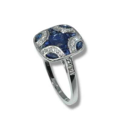 Bague Vintage Saphirs et Diamants, Or Blanc