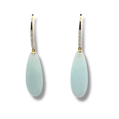 Boucles D’oreilles Pendantes Aigue-Marine et Diamants, Or Jaune