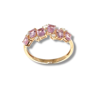Bague Saphirs Rose & Diamants, Or Rose