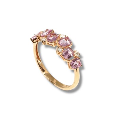 Bague Saphirs Rose & Diamants, Or Rose