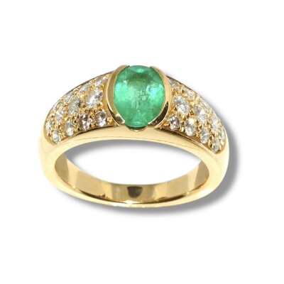 Bague Emeraude & Diamants, Or Jaune