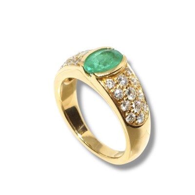 Bague Emeraude & Diamants, Or Jaune