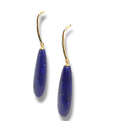 Boucles D’oreilles Lapis Lazuli & Diamants, Or Jaune