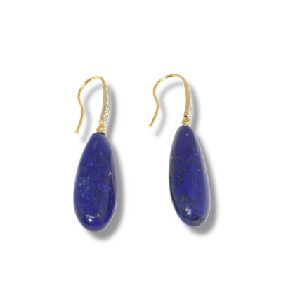 Boucles D’oreilles Lapis Lazuli & Diamants, Or Jaune