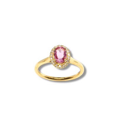 Bague Saphir Rose & Diamants, Or Rose