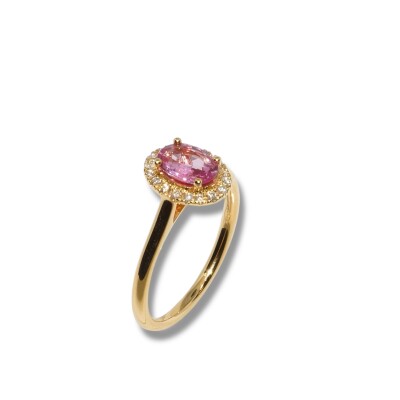 Bague Saphir Rose & Diamants, Or Rose