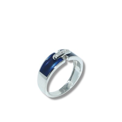 Bague Lien Résine Bleu de Prusse & Diamants, Or Blanc