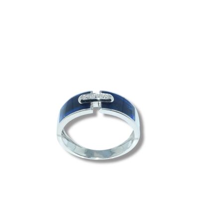 Bague Lien Résine Bleu de Prusse & Diamants, Or Blanc