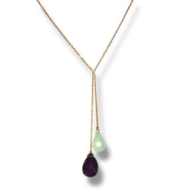 Collier Améthyste & Agate Bleue, Plaqué Or