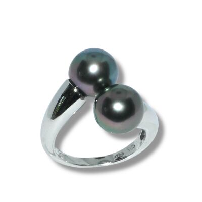 Bague Duo Perle de Tahiti, Argent